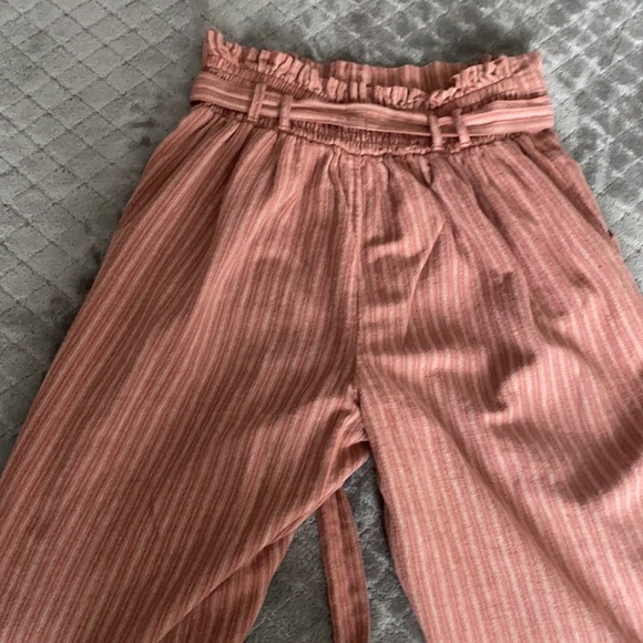 American Eagle striped paper bag waist pants w/tie - Picture 3 of 7